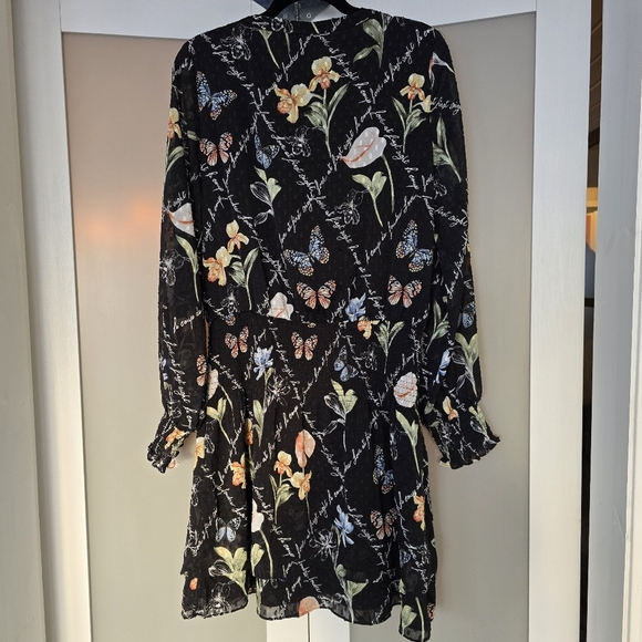 White House Black Market Black Floral Long Sleeve Dress - Picture 3 of 10